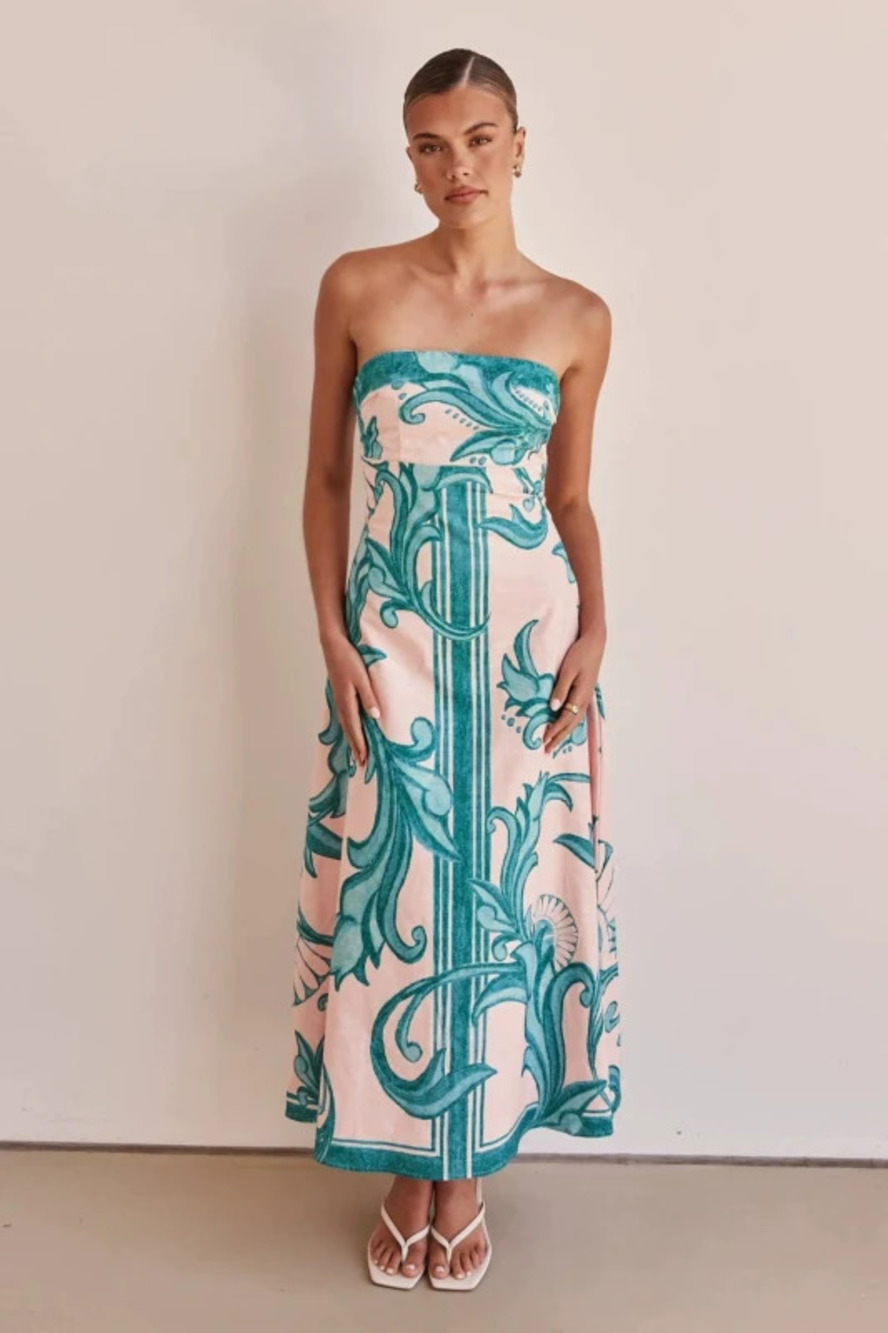 In Stock Summer Printed Slim Fit Spaghetti Strap Maxi Dress